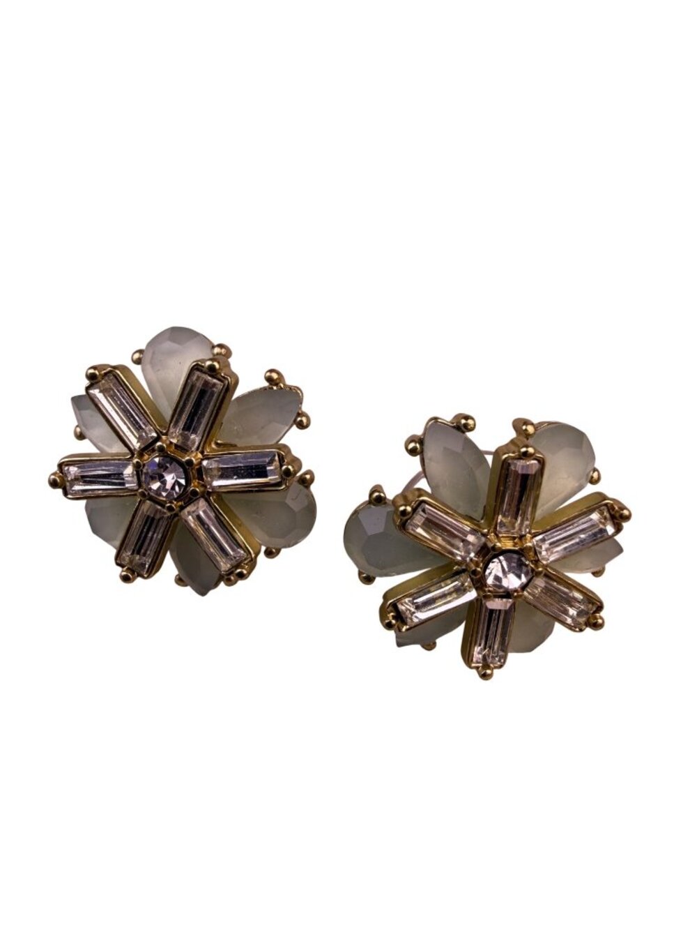 Womens Gold Tone Crystal Floral Stud Earrings